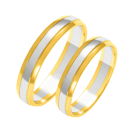 Obrączki ślubne para: białe i żółte złoto 585, klasyczne, półokrągłe, 4 mm