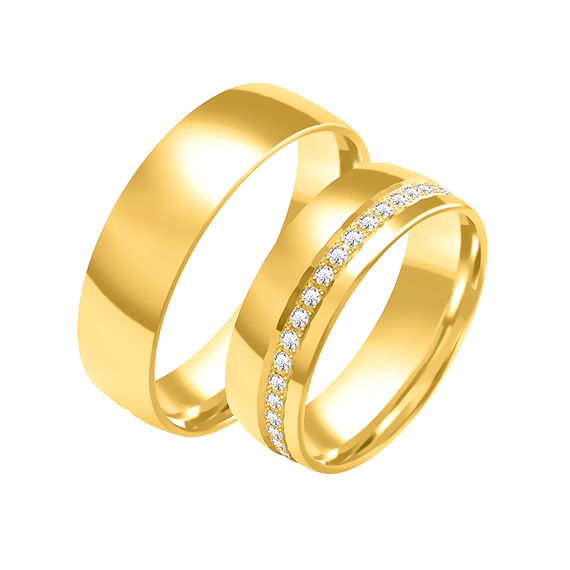 Obrączki ślubne para: złoto 585, diamenty dookoła, półokrągłe, 6 mm