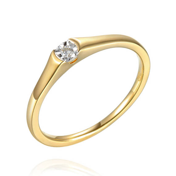 Złoty pierścionek zaręczynowy z diamentem 0,08 ct płaska korona