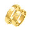 Obrączka ślubna damska: złoto 585, ozdobne tłoczenie, diament, półokrągła, 5,5 mm