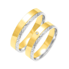 Obrączki ślubne para:  białe i żółte złoto 585, diament, ozdobne diamentowanie, 5 mm