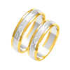 Obrączki ślubne para: białe i żółte złoto 585, ozdobnie diamentowane, 5 mm